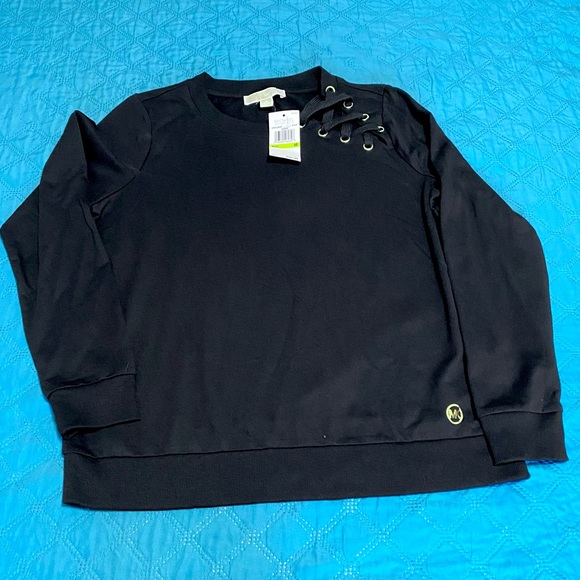 Michael Kors, black top Sweatshirt with Lace-Up Detail NWT (medium) - Picture 7 of 10